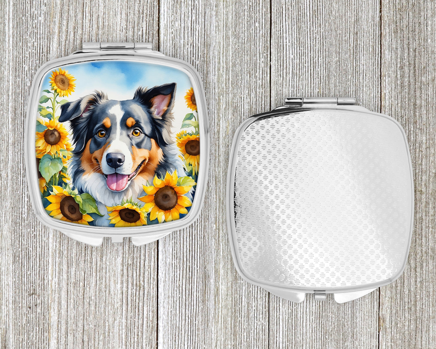 Australian Shepherd in Sunflowers Compact Mirror