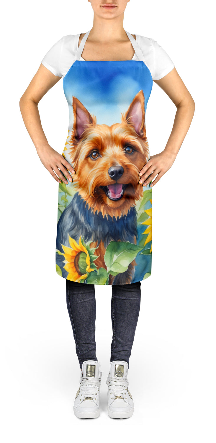 Australian Terrier in Sunflowers Apron