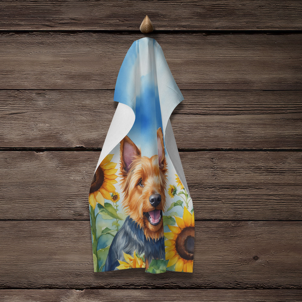 Australian Terrier in Sunflowers Kitchen Towel