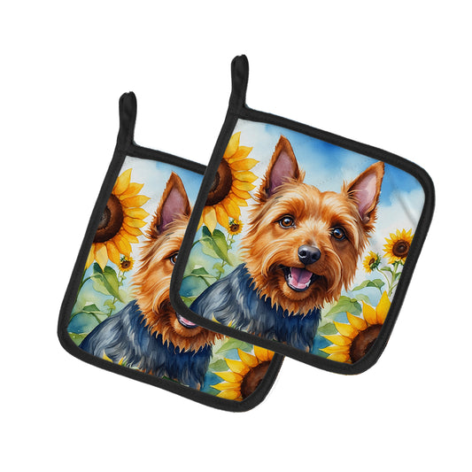 Buy this Australian Terrier in Sunflowers Pair of Pot Holders