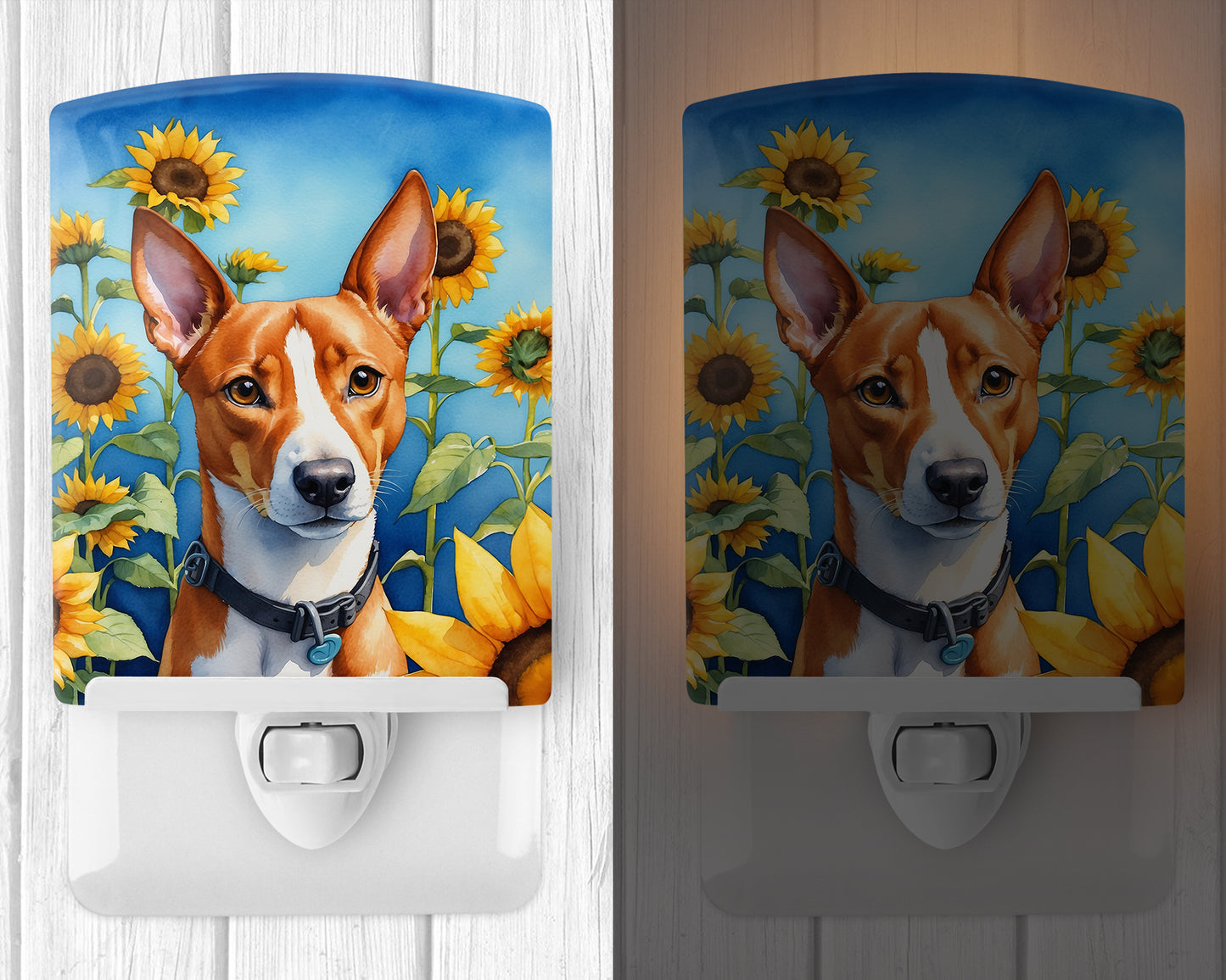 Basenji in Sunflowers Ceramic Night Light