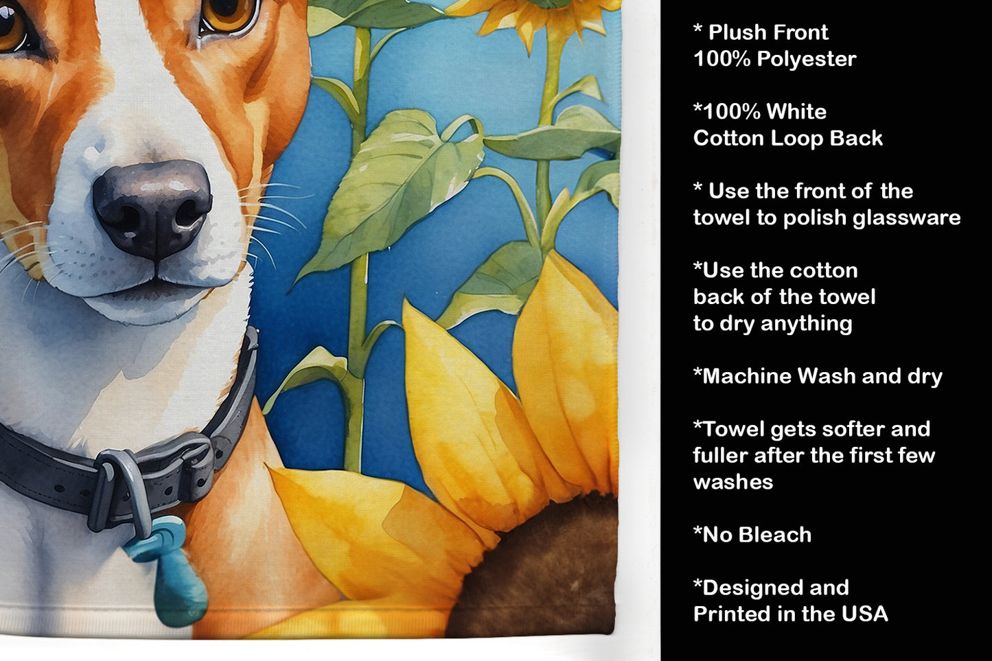 Basenji in Sunflowers Kitchen Towel