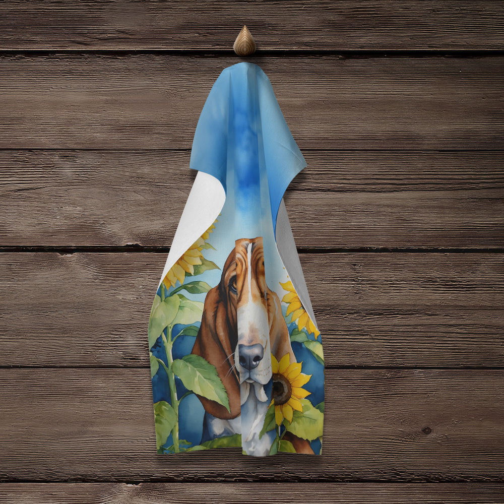 Basset Hound in Sunflowers Kitchen Towel