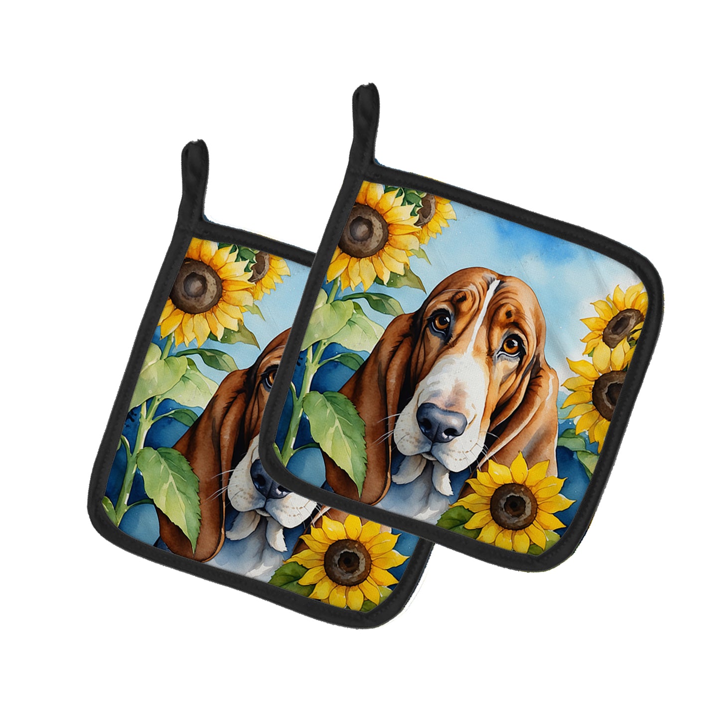 Buy this Basset Hound in Sunflowers Pair of Pot Holders