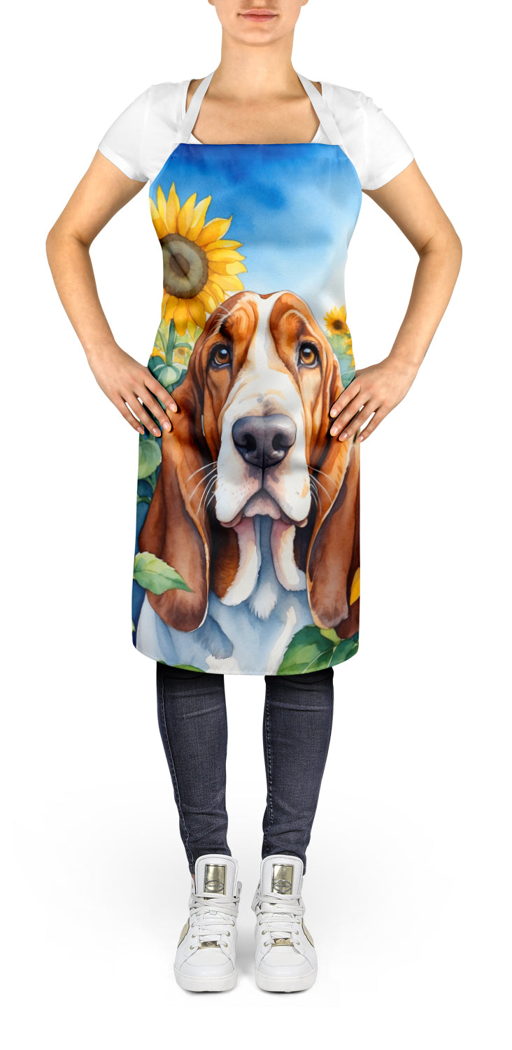 Basset Hound in Sunflowers Apron