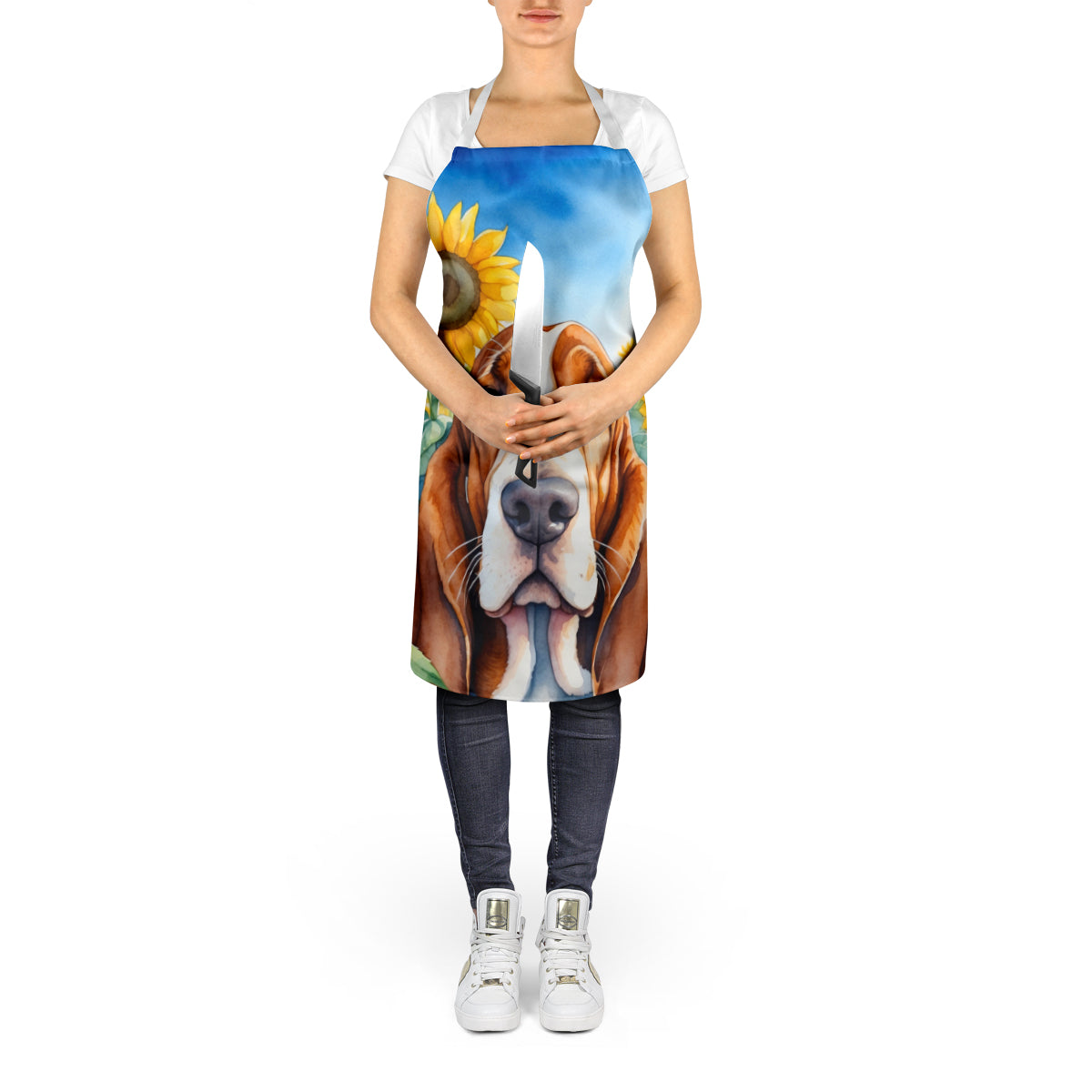 Basset Hound in Sunflowers Apron