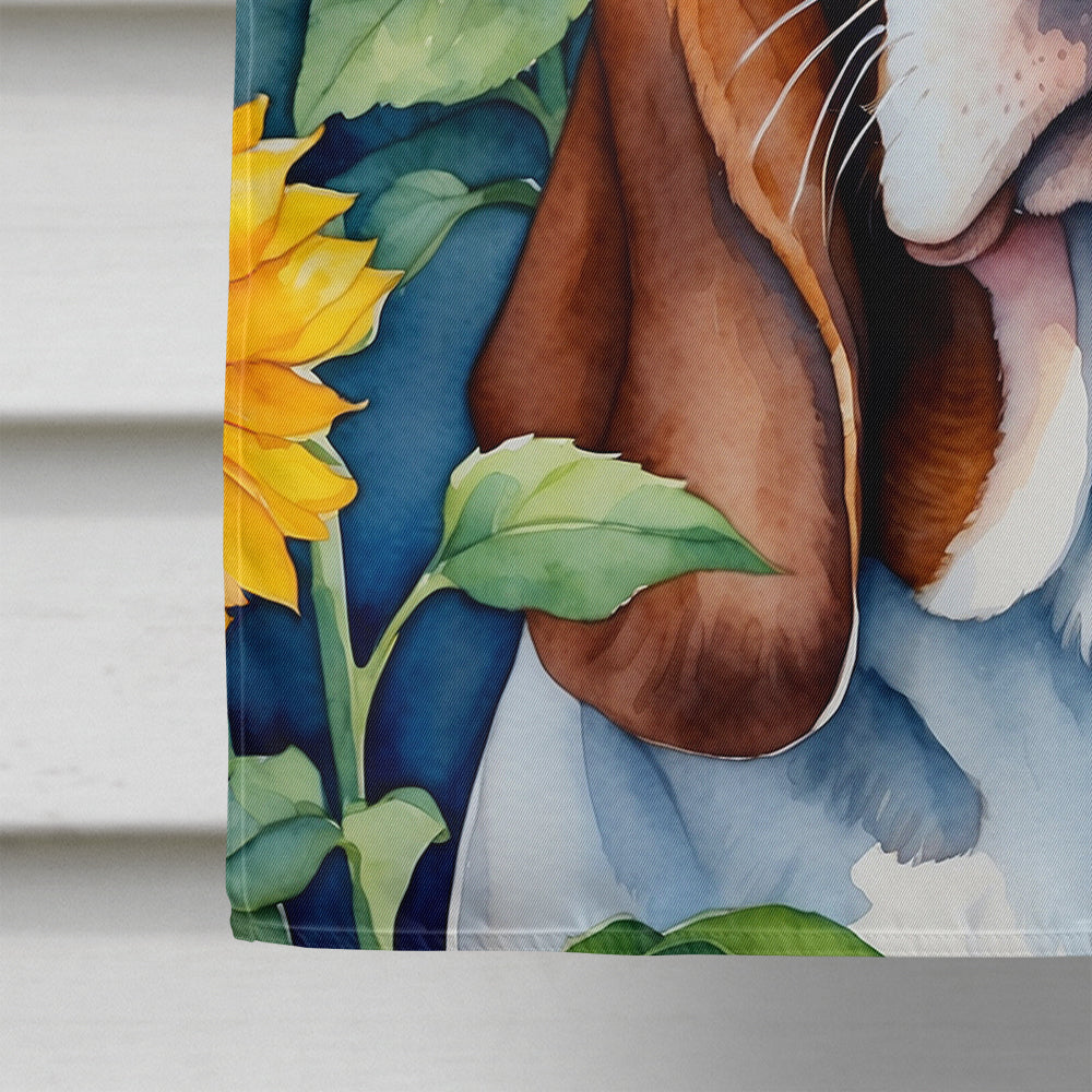 Basset Hound in Sunflowers House Flag