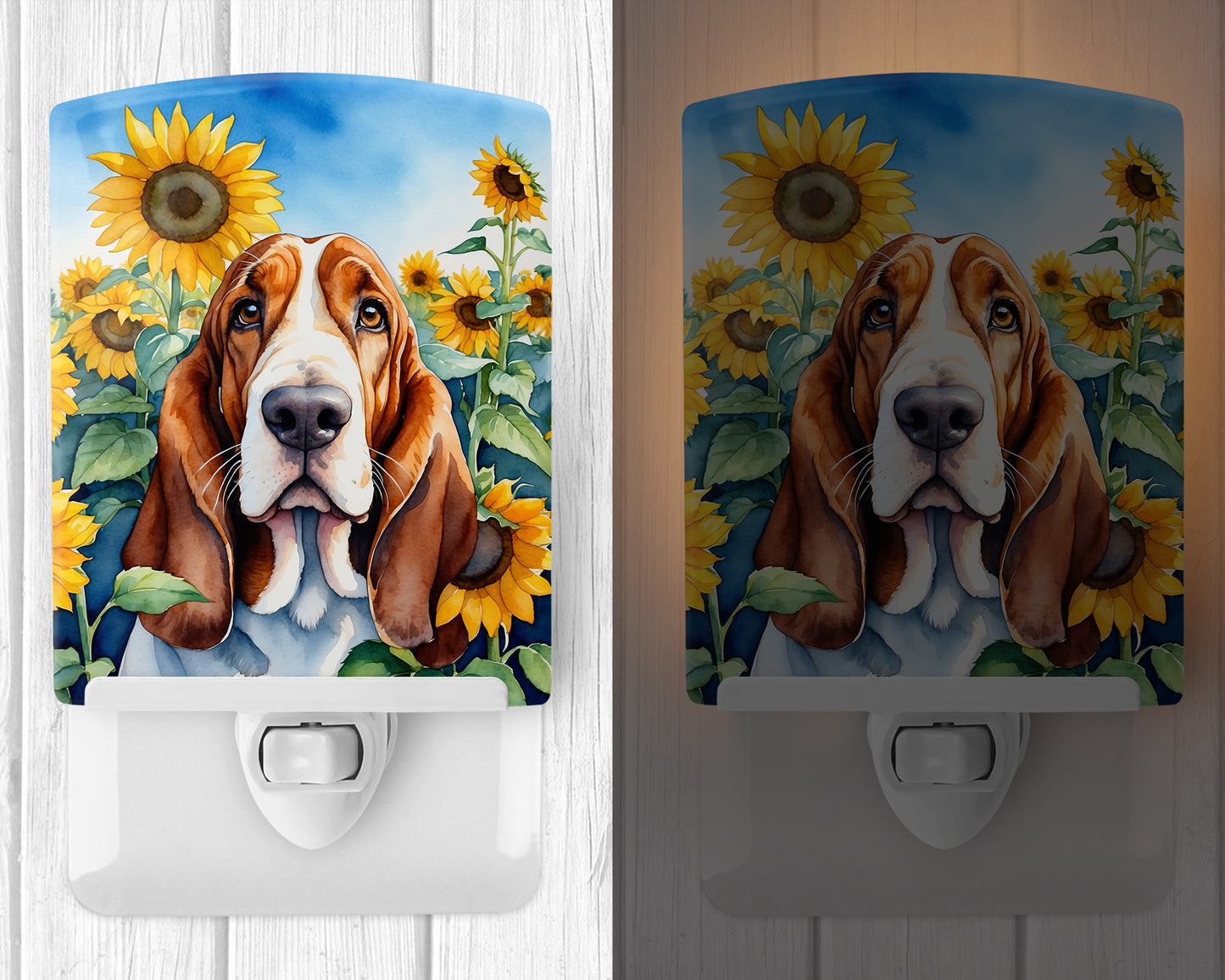 Basset Hound in Sunflowers Ceramic Night Light