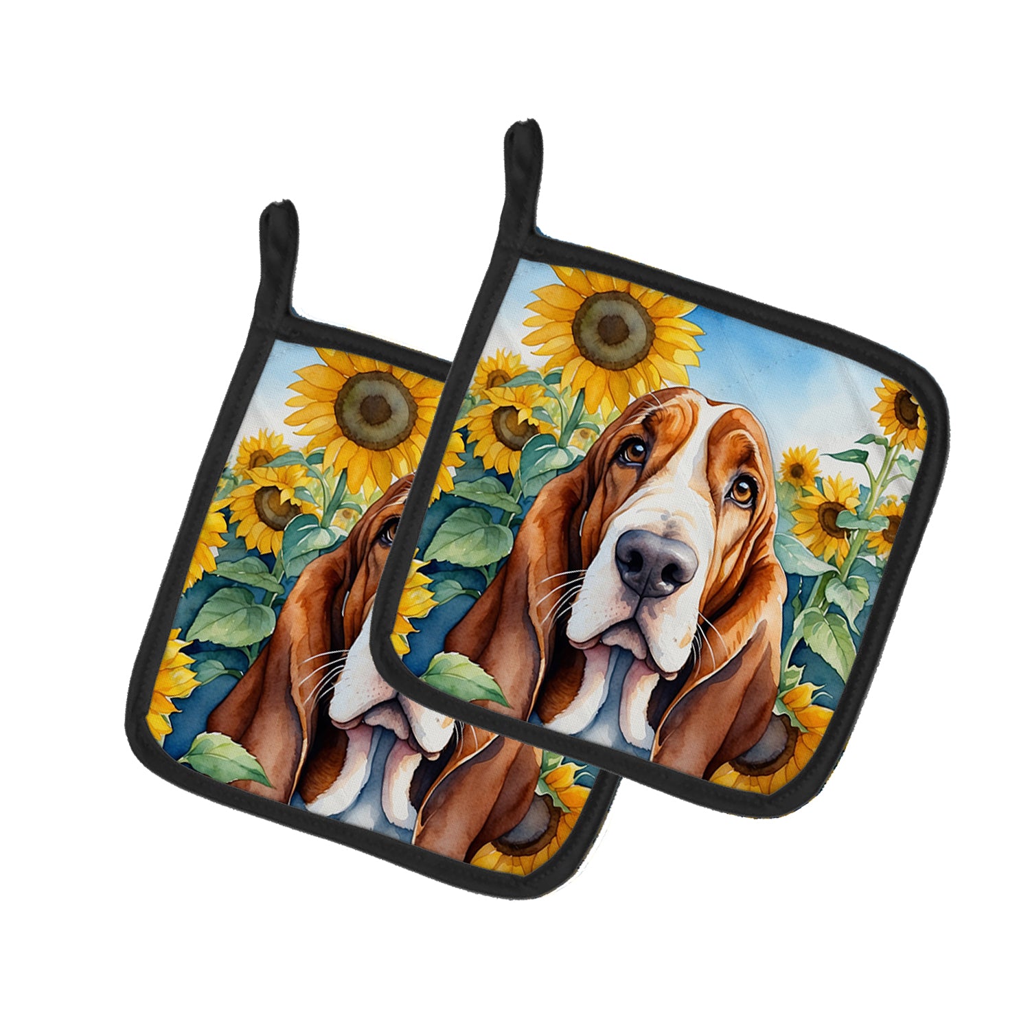 Buy this Basset Hound in Sunflowers Pair of Pot Holders