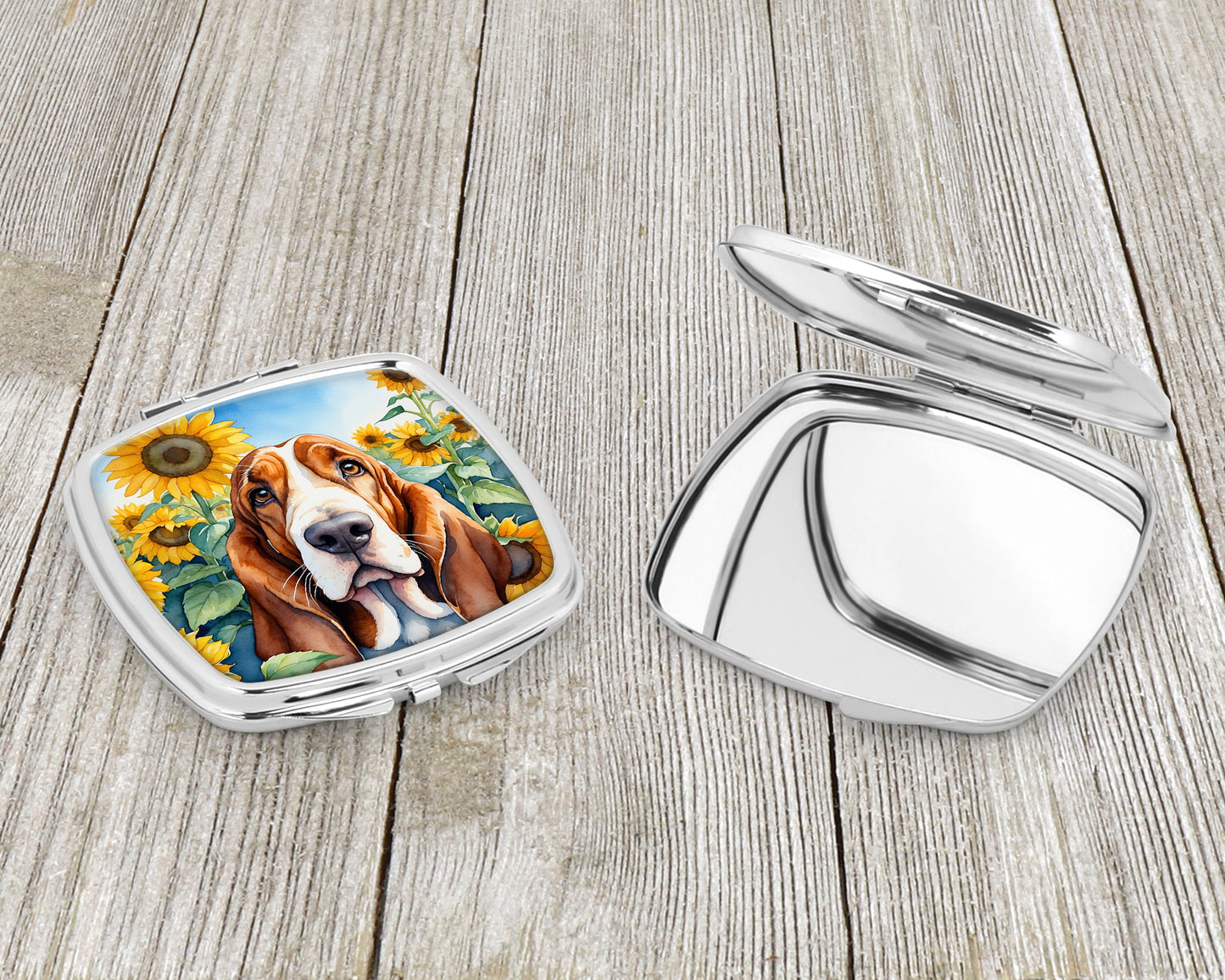 Basset Hound in Sunflowers Compact Mirror