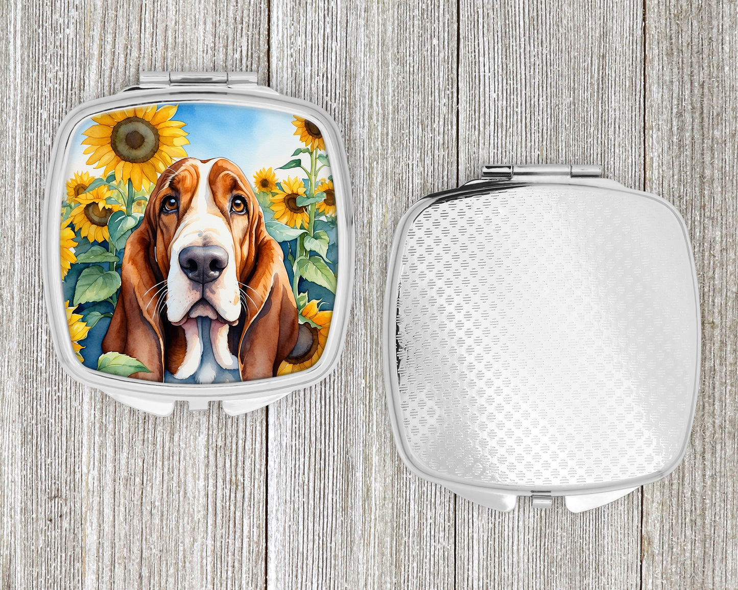 Basset Hound in Sunflowers Compact Mirror