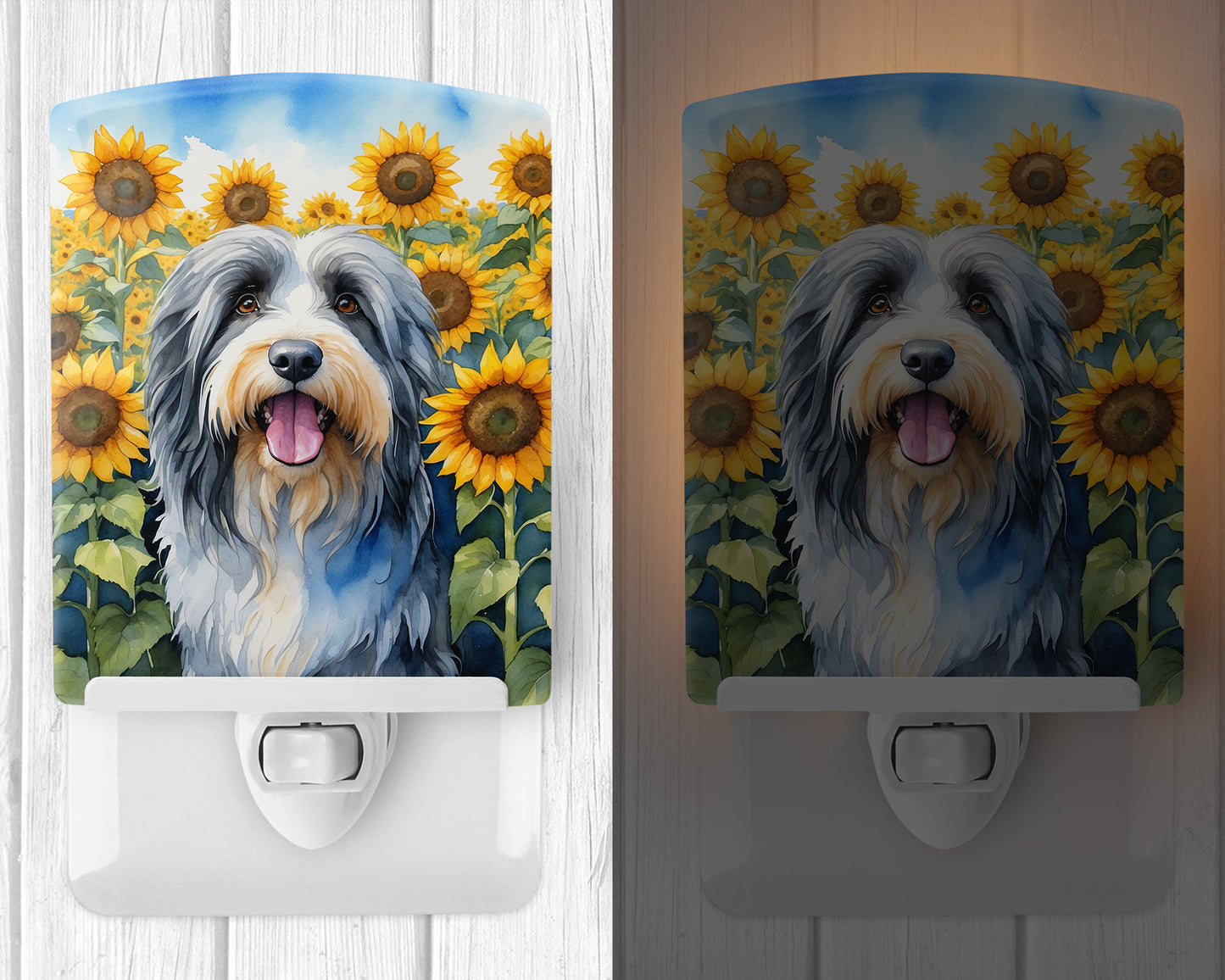 Bearded Collie in Sunflowers Ceramic Night Light