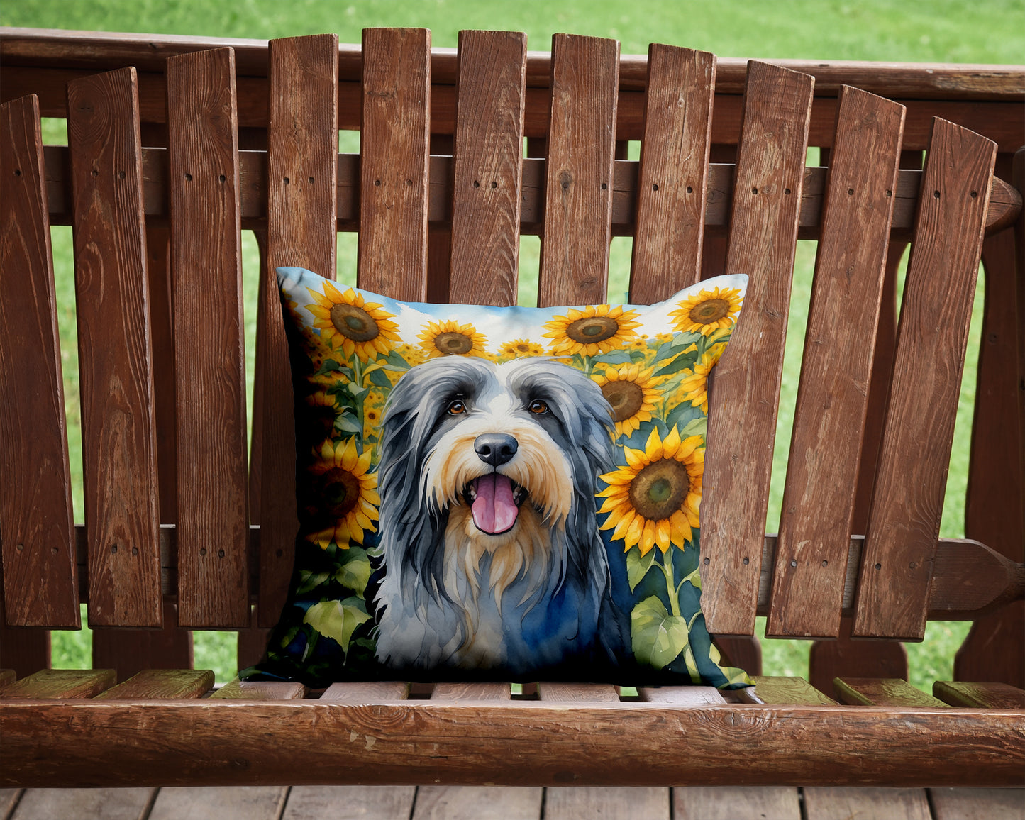 Bearded Collie in Sunflowers Throw Pillow