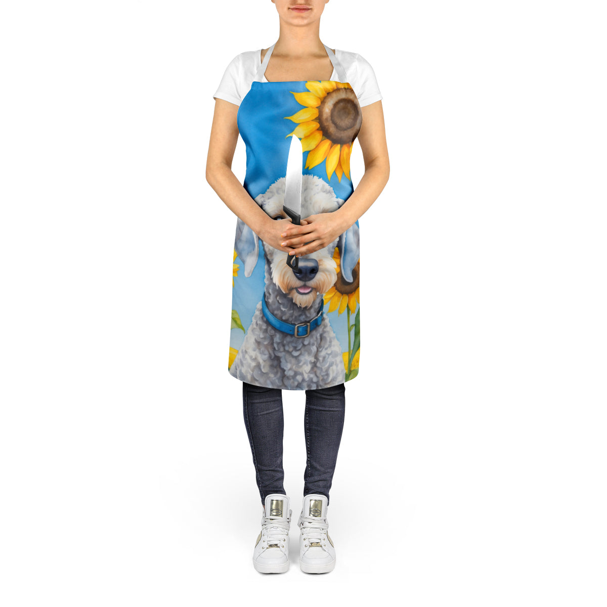 Bedlington Terrier in Sunflowers Apron