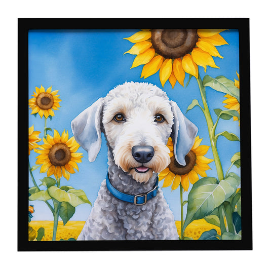 Buy this Bedlington Terrier in Sunflowers Framed Metal Print