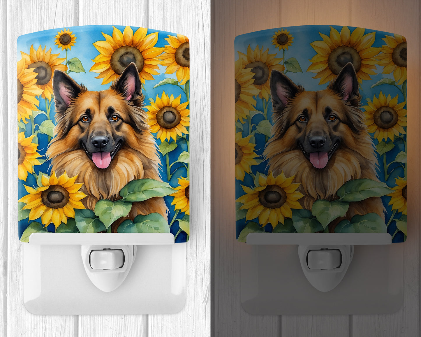 Belgian Tervuren in Sunflowers Ceramic Night Light