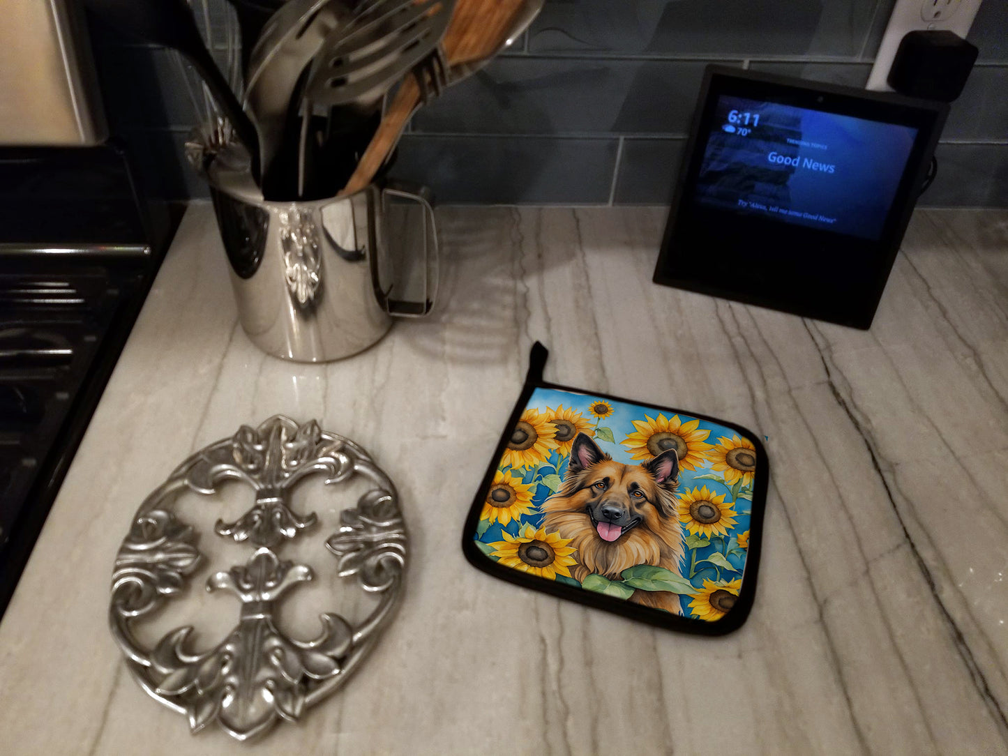 Belgian Tervuren in Sunflowers Pair of Pot Holders