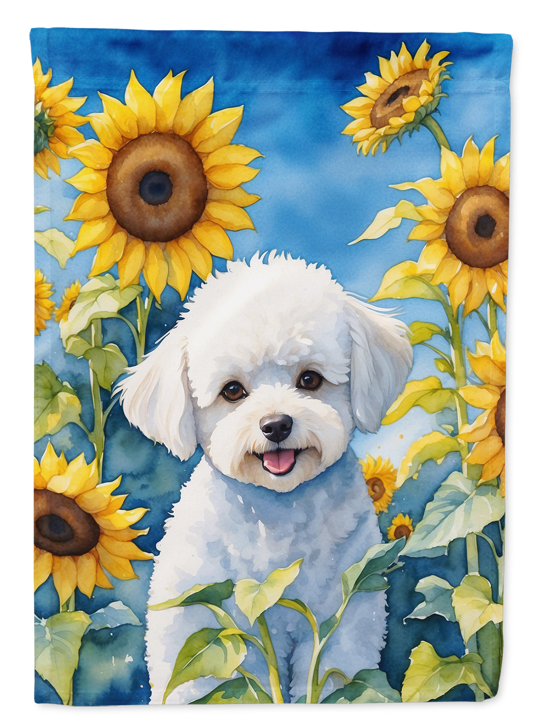 Buy this Bichon Frise in Sunflowers House Flag