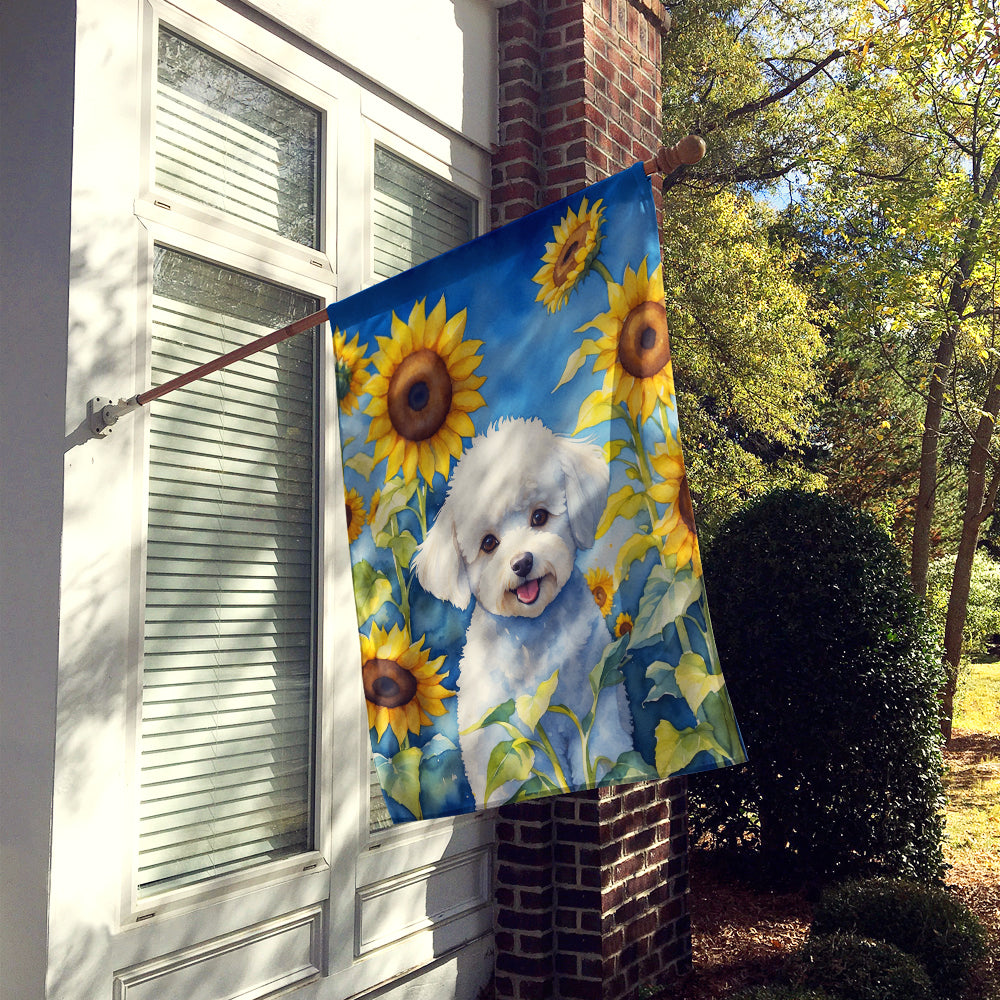 Bichon Frise in Sunflowers House Flag