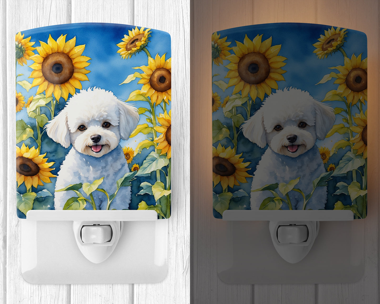 Bichon Frise in Sunflowers Ceramic Night Light