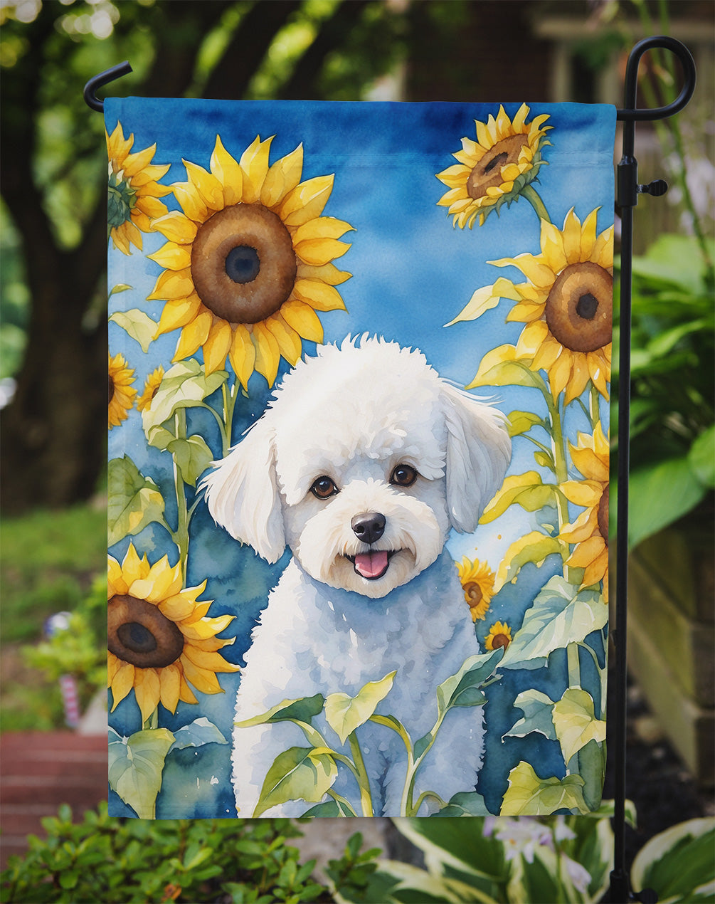 Bichon Frise in Sunflowers Garden Flag