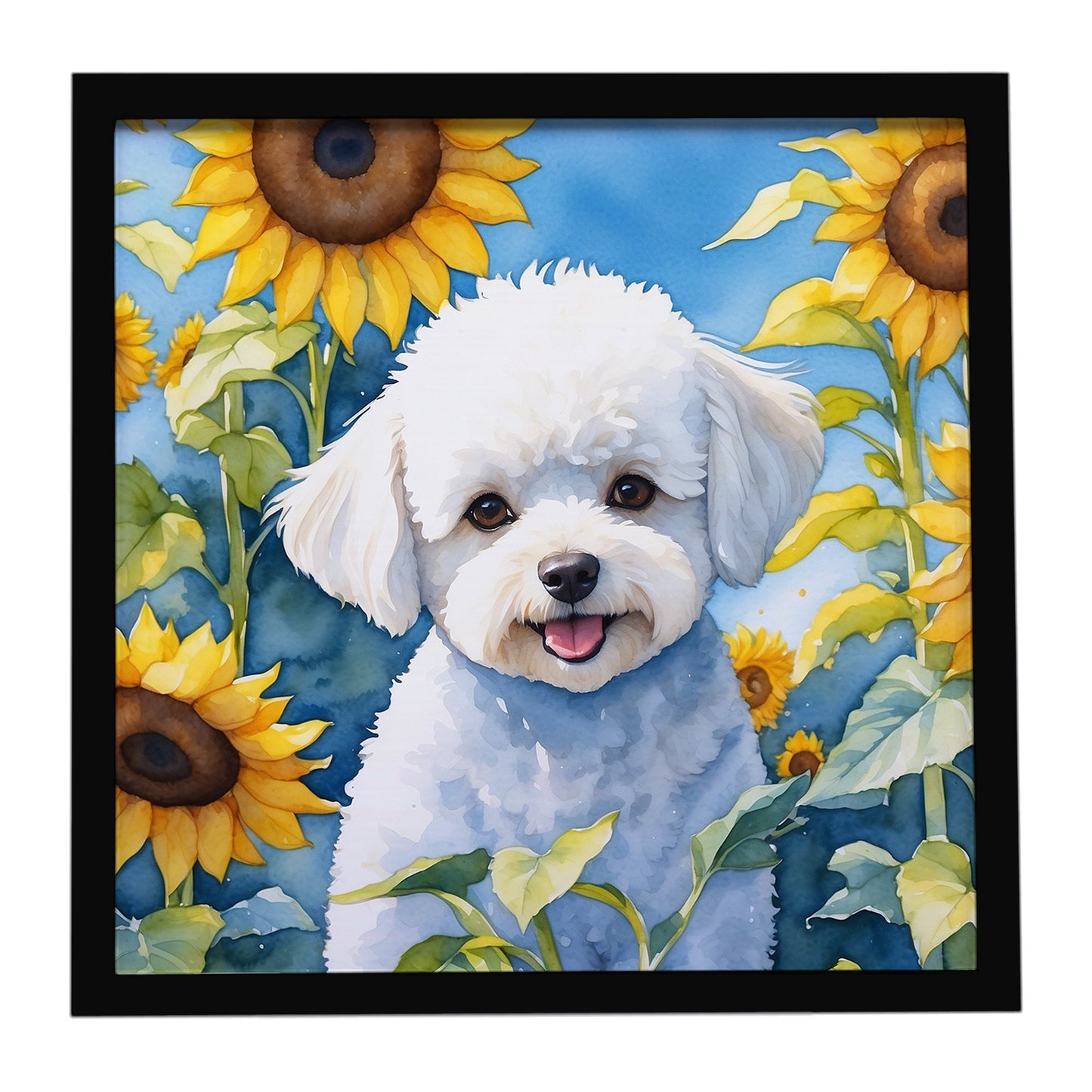 Buy this Bichon Frise in Sunflowers Framed Metal Print