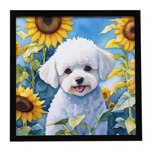 Buy this Bichon Frise in Sunflowers Framed Metal Print
