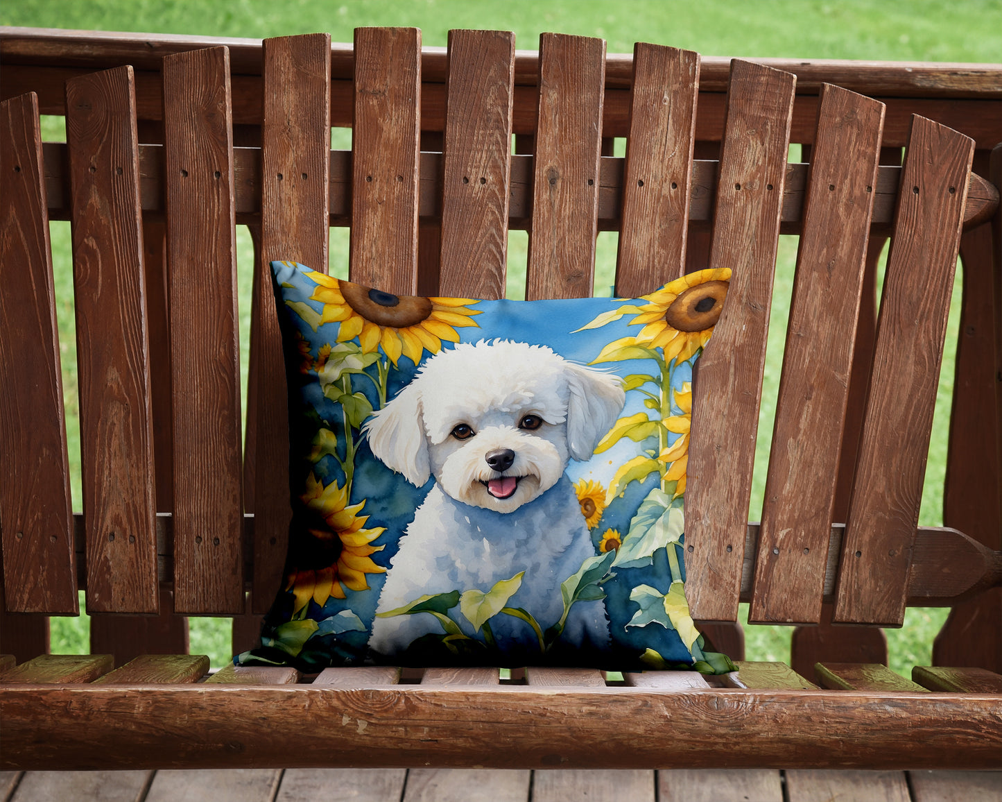 Bichon Frise in Sunflowers Throw Pillow