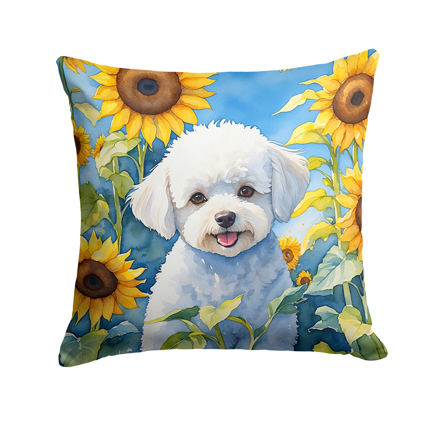 Buy this Bichon Frise in Sunflowers Throw Pillow