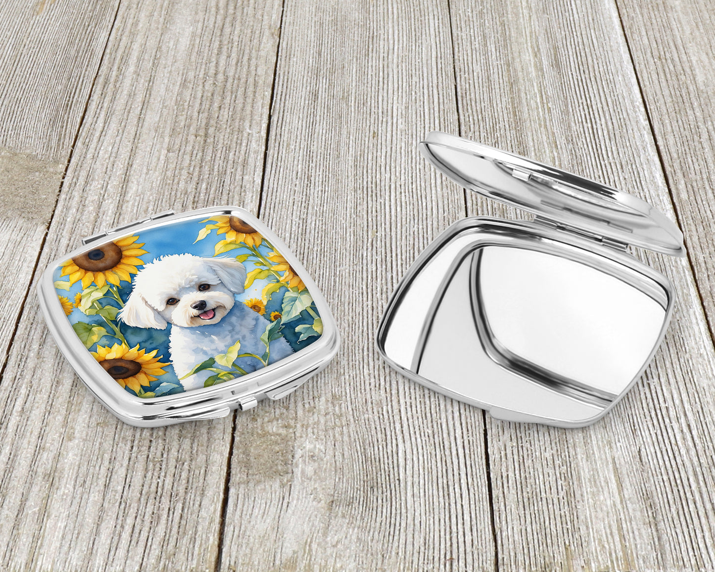 Bichon Frise in Sunflowers Compact Mirror