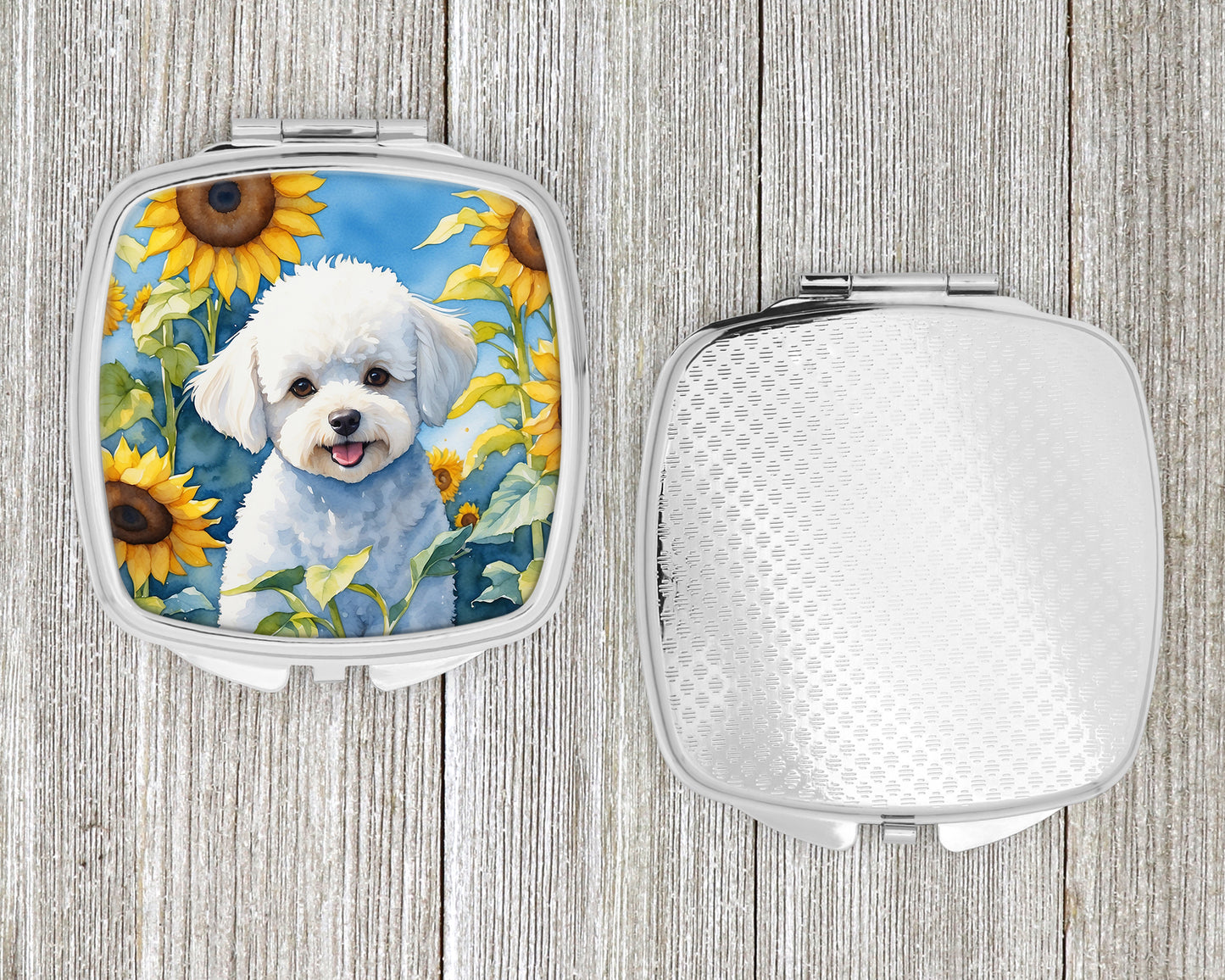 Bichon Frise in Sunflowers Compact Mirror