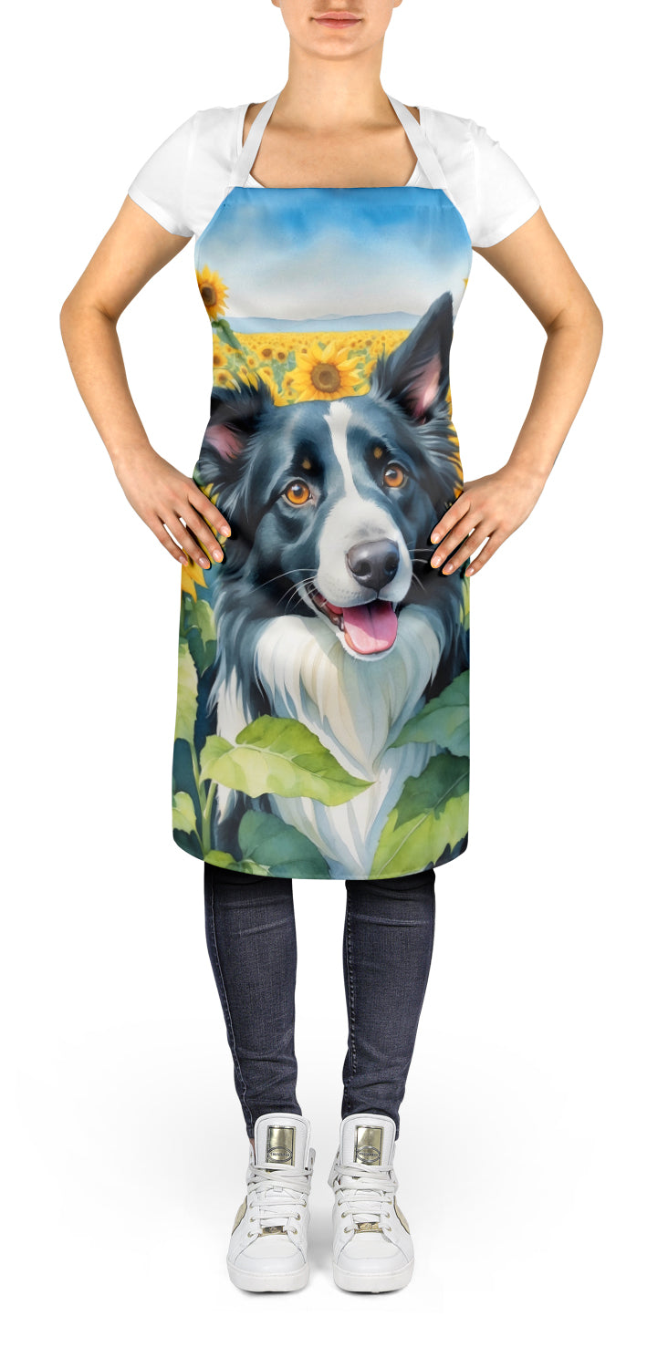 Border Collie in Sunflowers Apron