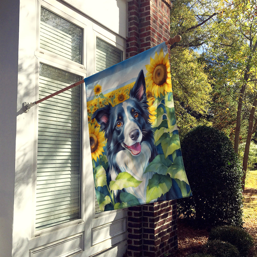 Border Collie in Sunflowers House Flag