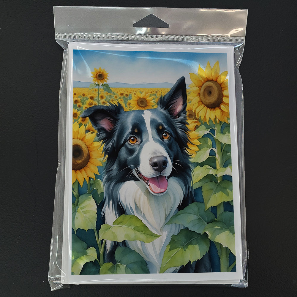 Border Collie in Sunflowers Greeting Cards Pack of 8