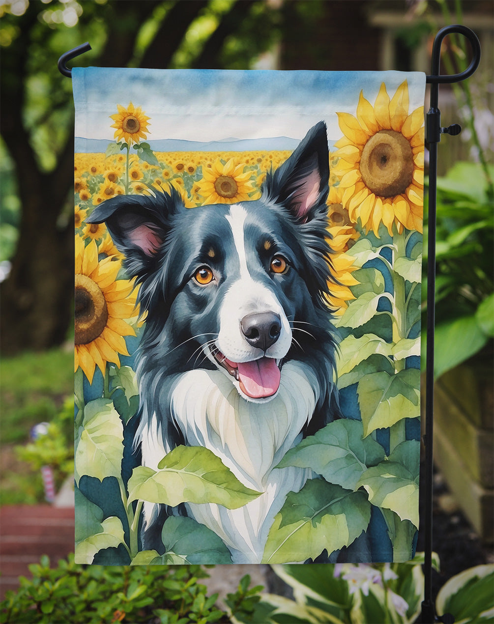 Border Collie in Sunflowers Garden Flag