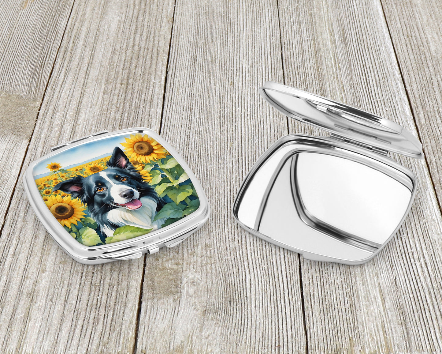 Border Collie in Sunflowers Compact Mirror