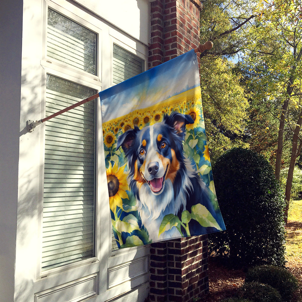 Border Collie in Sunflowers House Flag