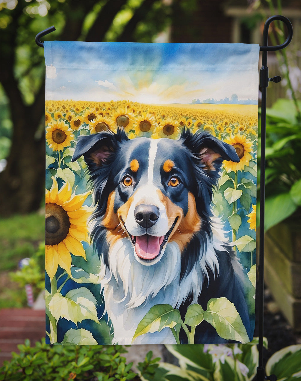 Border Collie in Sunflowers Garden Flag