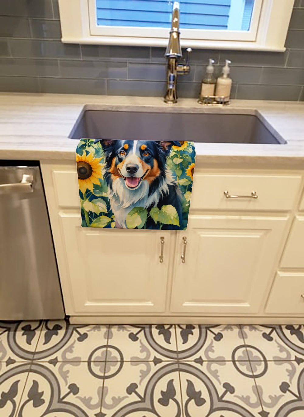 Border Collie in Sunflowers Kitchen Towel