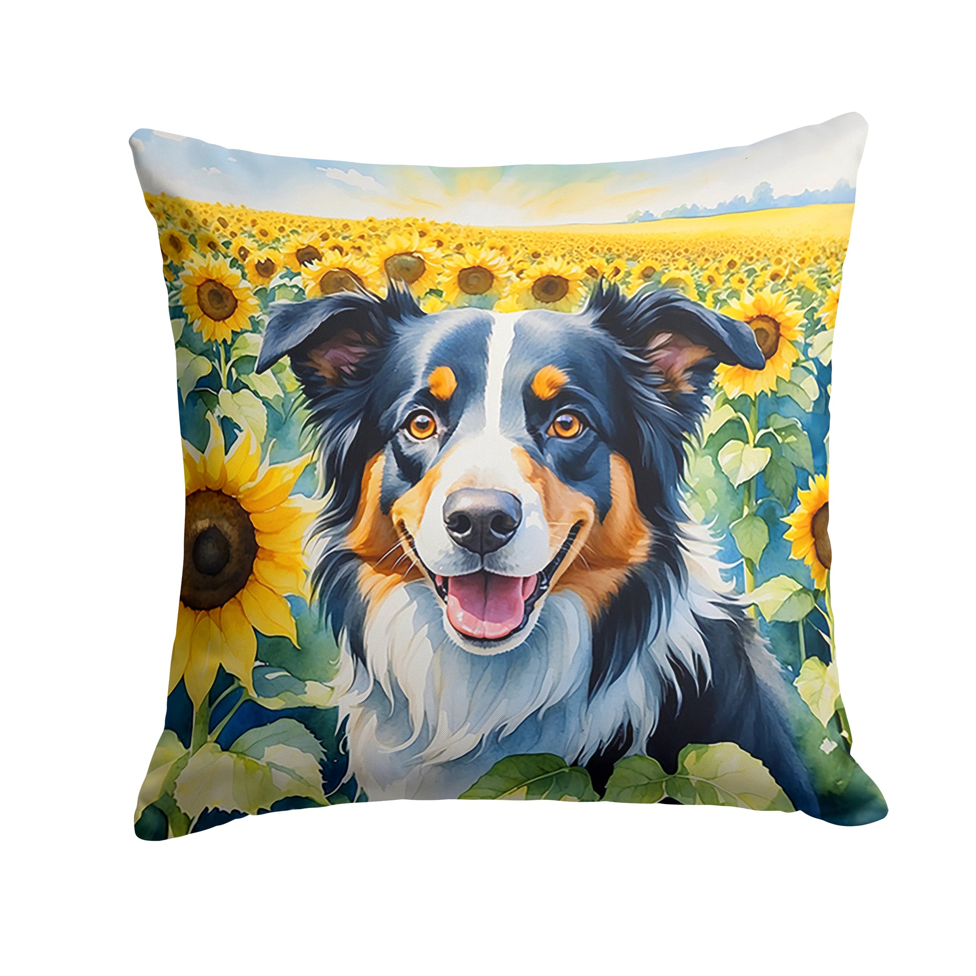 Buy this Border Collie in Sunflowers Throw Pillow