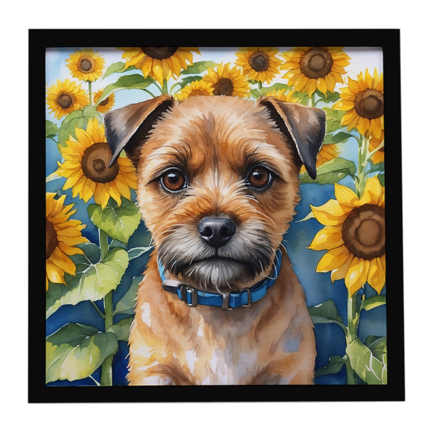 Buy this Border Terrier in Sunflowers Framed Metal Print