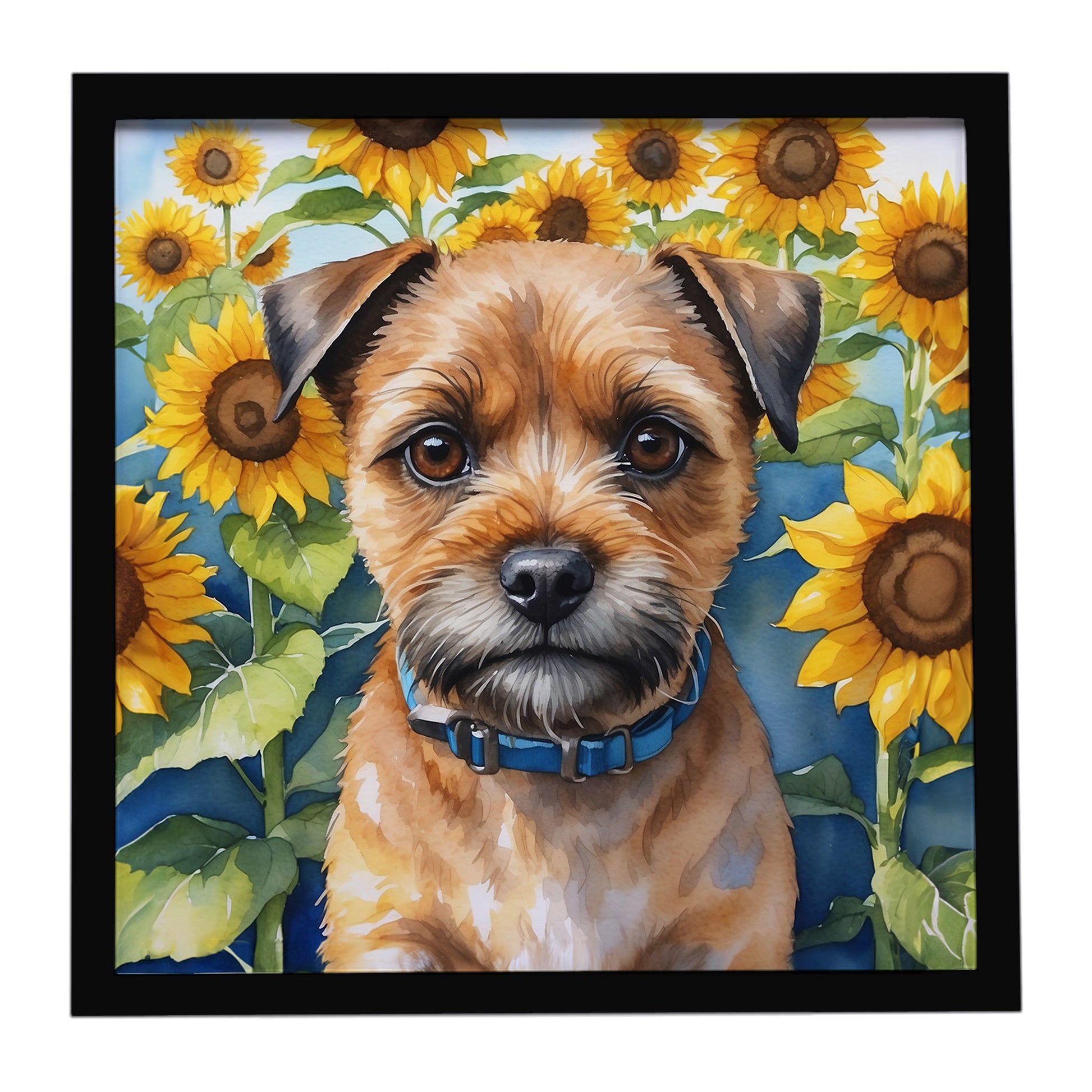 Buy this Border Terrier in Sunflowers Framed Metal Print