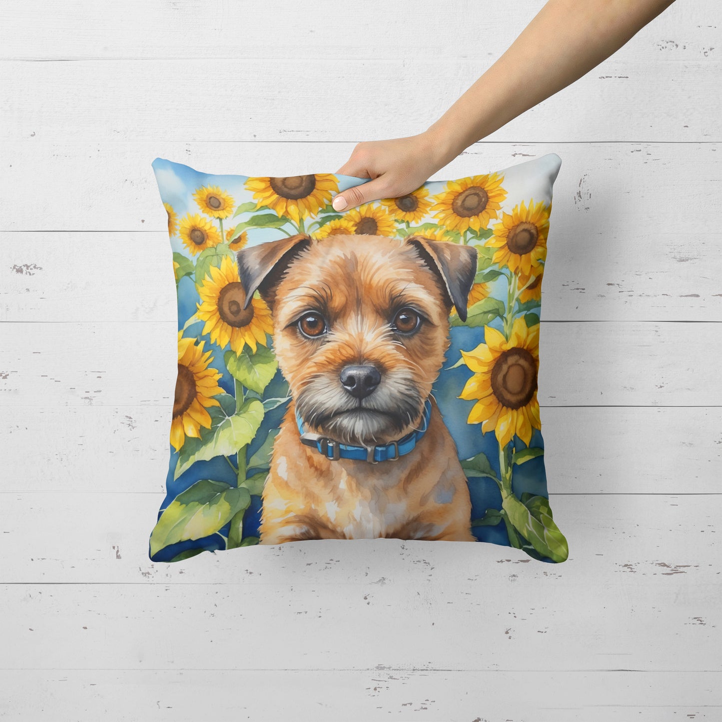 Border Terrier in Sunflowers Throw Pillow