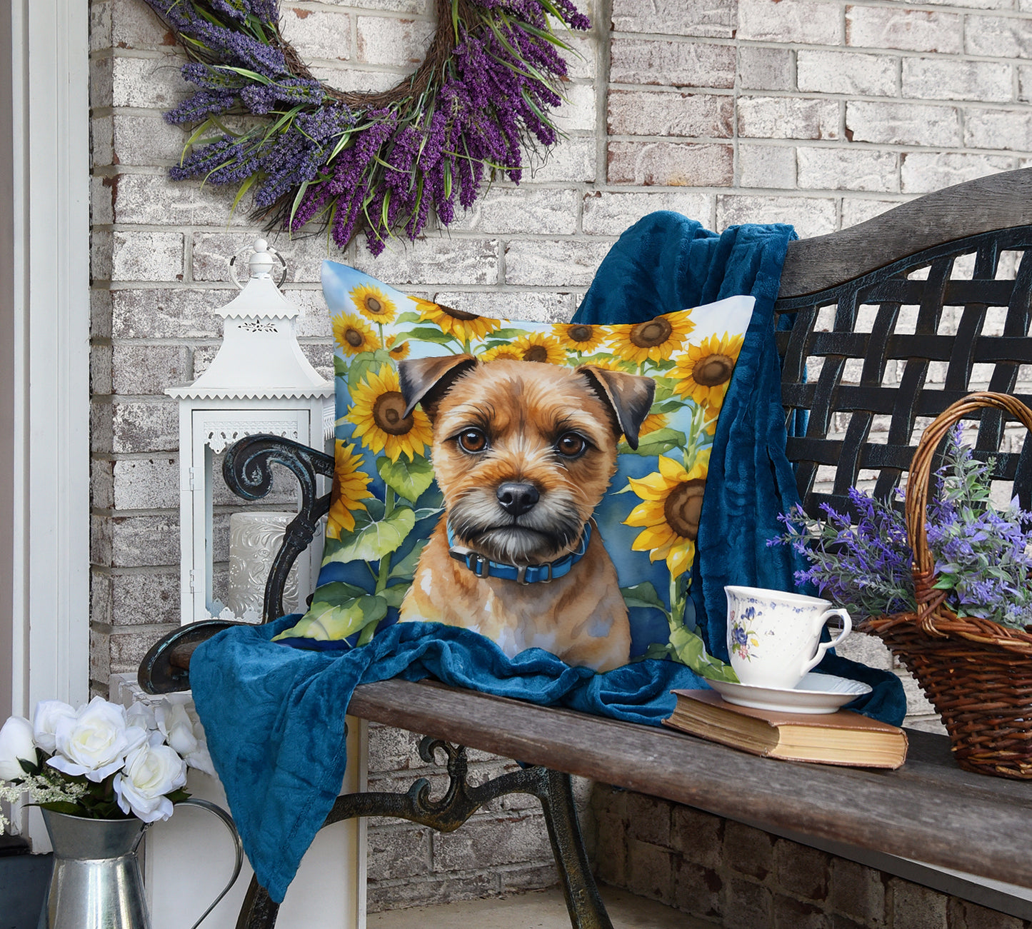 Border Terrier in Sunflowers Throw Pillow