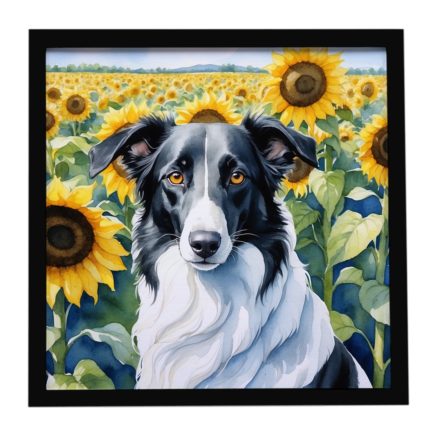 Buy this Borzoi in Sunflowers Framed Metal Print