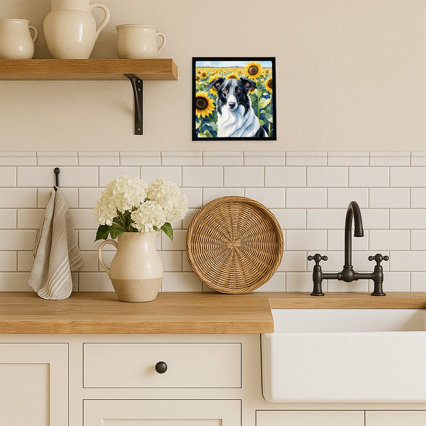 Borzoi in Sunflowers Framed Metal Print