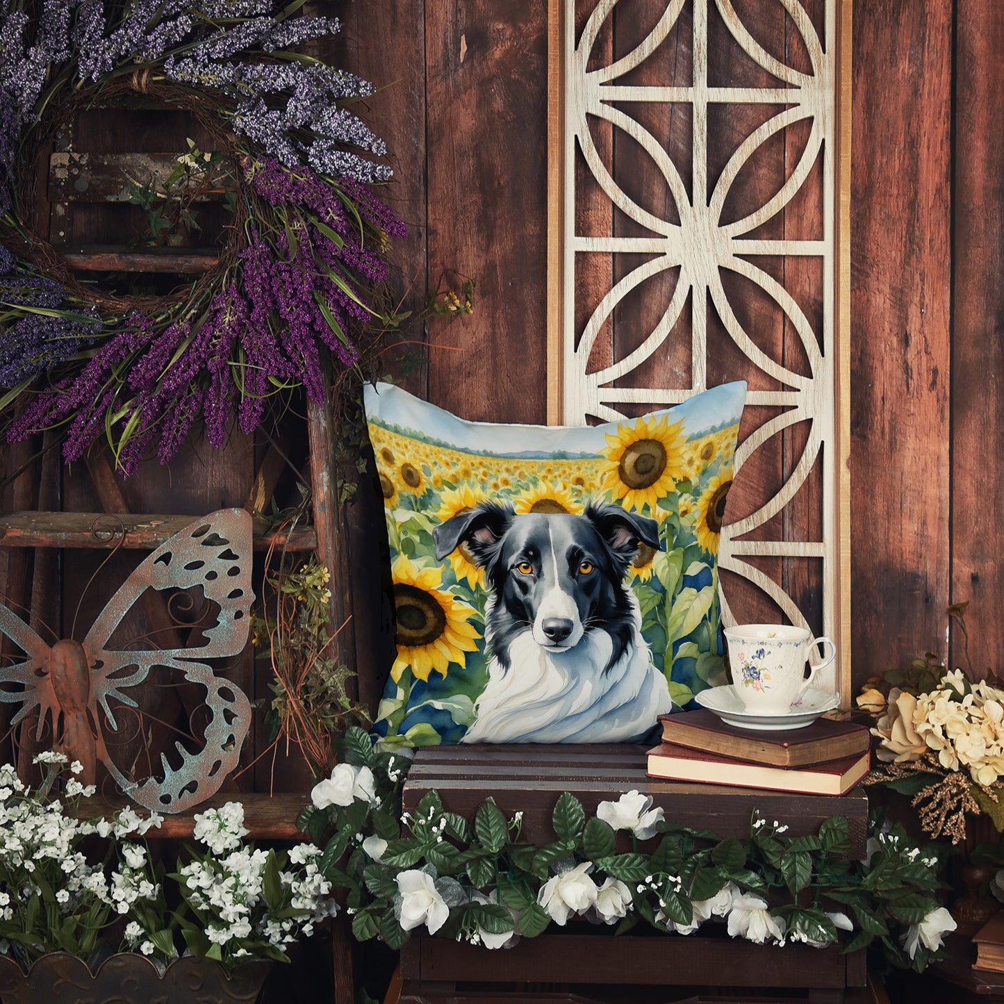 Borzoi in Sunflowers Throw Pillow