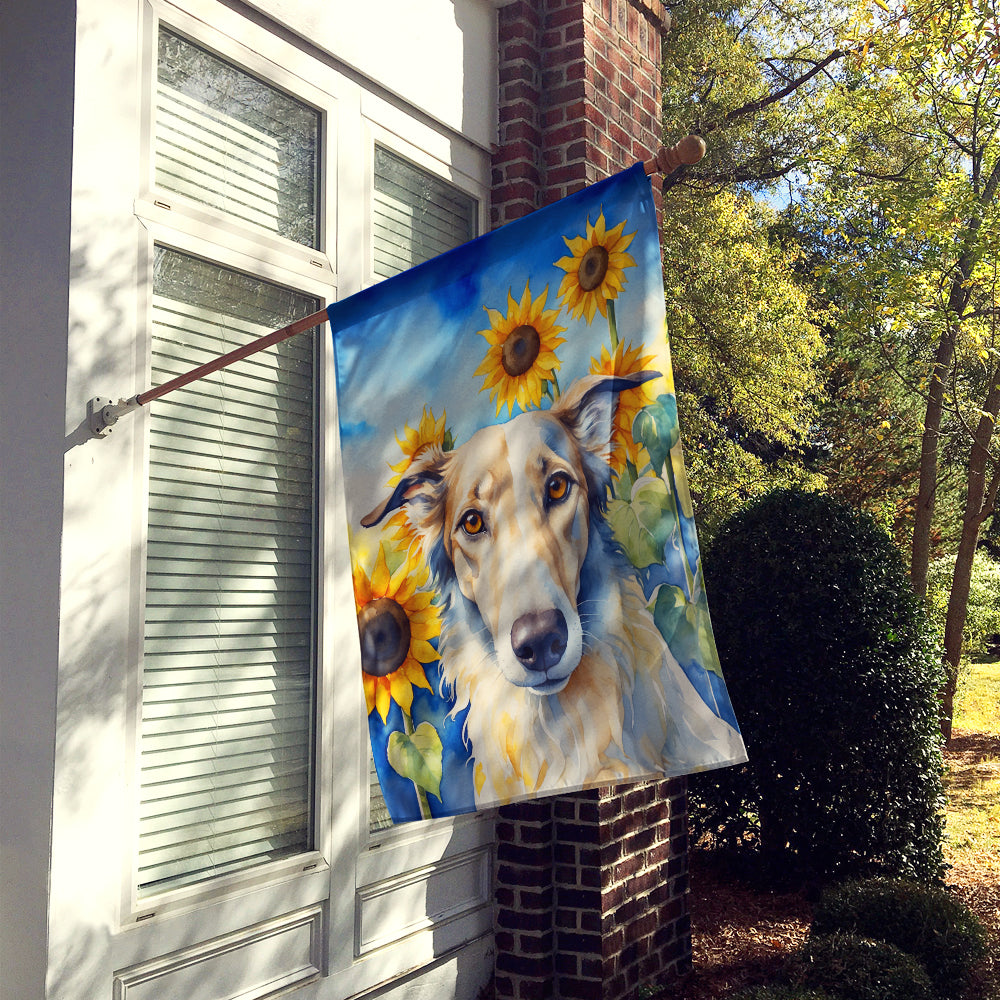 Borzoi in Sunflowers House Flag