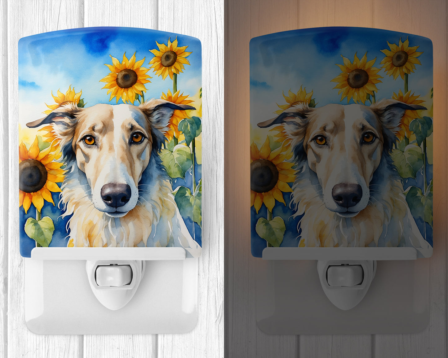 Borzoi in Sunflowers Ceramic Night Light