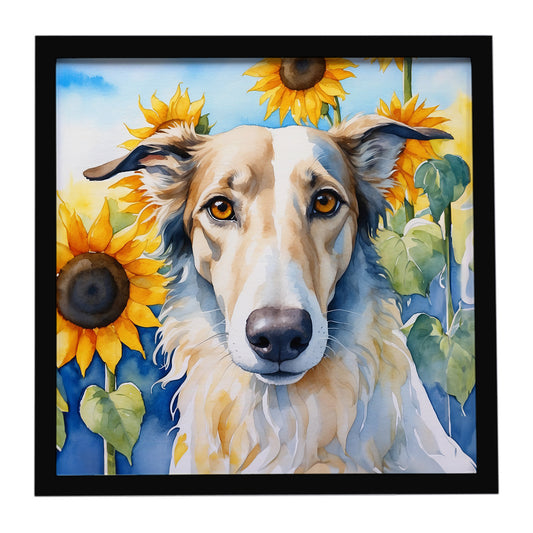 Buy this Borzoi in Sunflowers Framed Metal Print